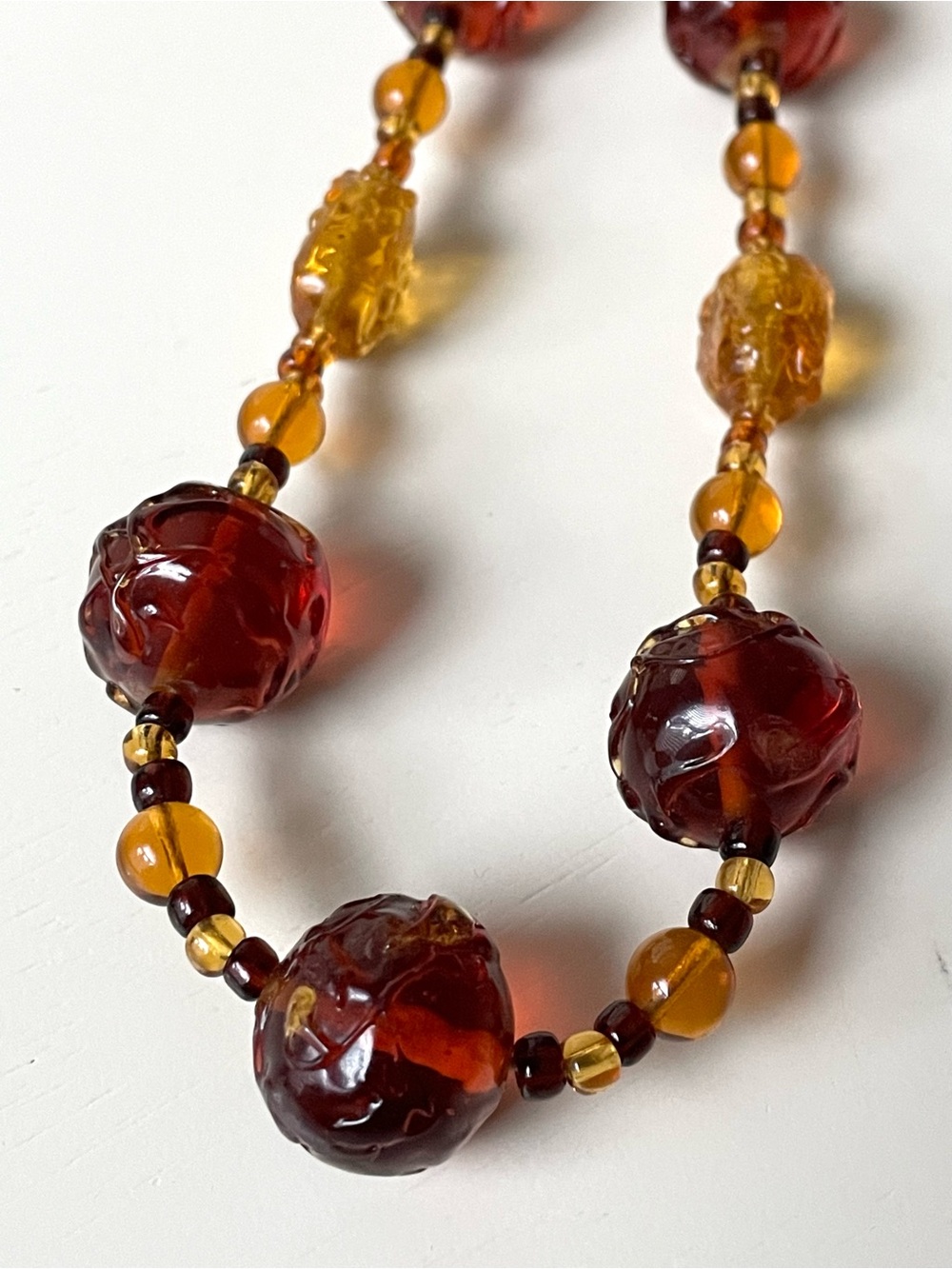 Gorgeous vintage art glass beaded necklace boho autumnal